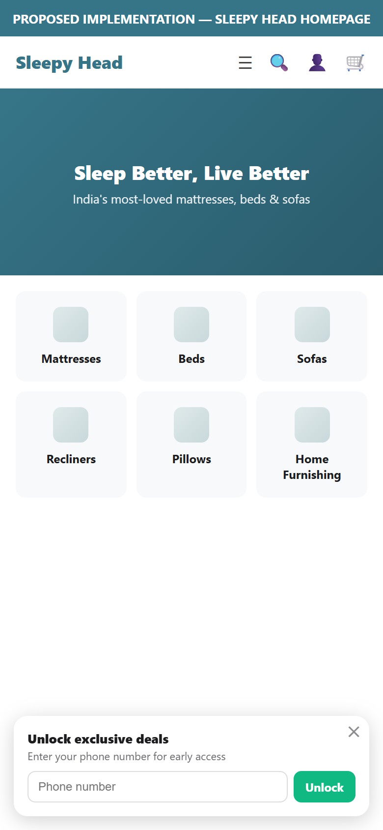 Proposed Implementation — Sleepy Head Homepage